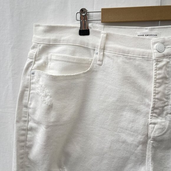 Good American Cut Off Distressed 90's White Denim Shorts Women's Plus 16 NWT - Picture 12 of 16